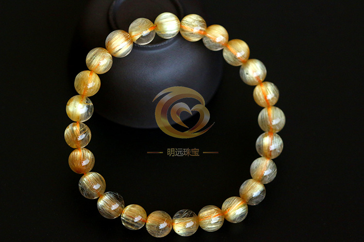 Natural Gold Rutilated Quartz Bracelet 23456a Smooth Hair Multi-Blonde Bracelet Crystal Ornament Factory Direct Sales Crystal