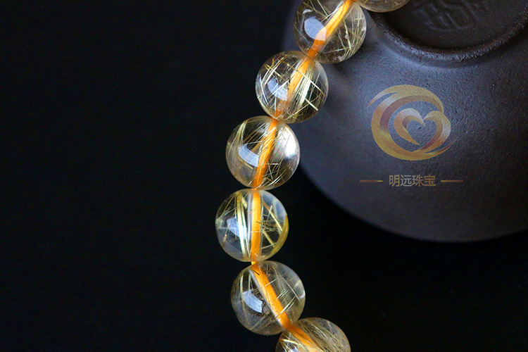 Natural Gold Rutilated Quartz Bracelet 23456a Smooth Hair Multi-Blonde Bracelet Crystal Ornament Factory Direct Sales Crystal