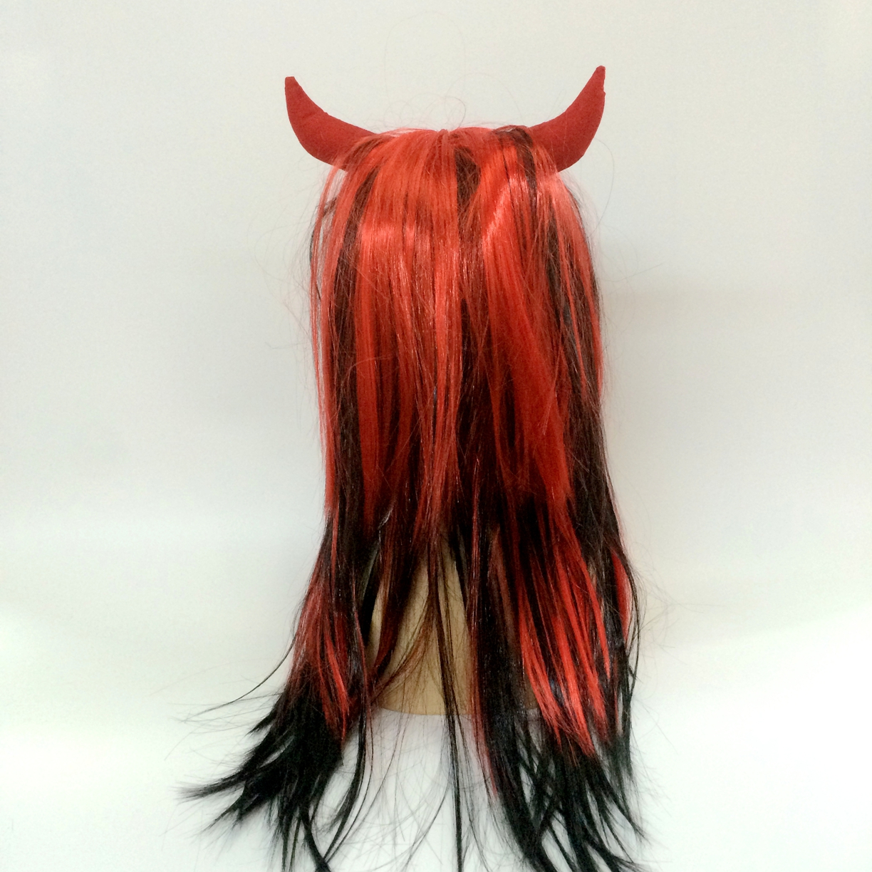 Halloween black and red long straight wig hair