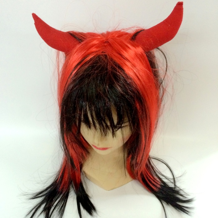 Halloween black and red long straight wig hair Halloween black and red long straight wig hair