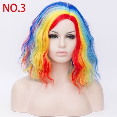 Wig European and American Halloween Hot Selling Cos Partial Instant Noodle Curls Color Short Curly Hair European and American Hair Cover Factory Direct Sales