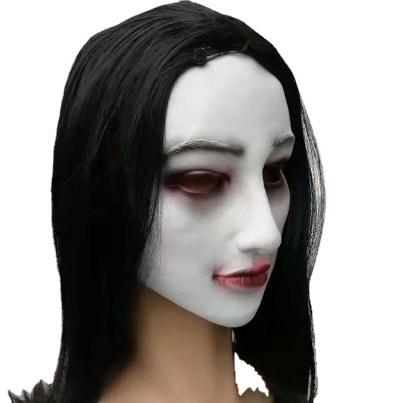 Halloween Script Killing Horror Mask Headgear Scary Ghost Wig Props Room Escape Zombie Female Ghost Mask
