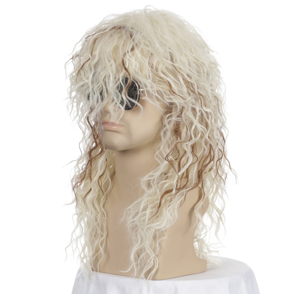 Cross-Border European and American Style Wig Rock Heavy Metal Party Halloween Wig Long Curly Hair Chemical Fiber Wig Male Spot Cross-Border European and American Style Wig Rock Heavy Metal Party Halloween Wig Long Curly Hair Chemical Fiber Wig Male Spot