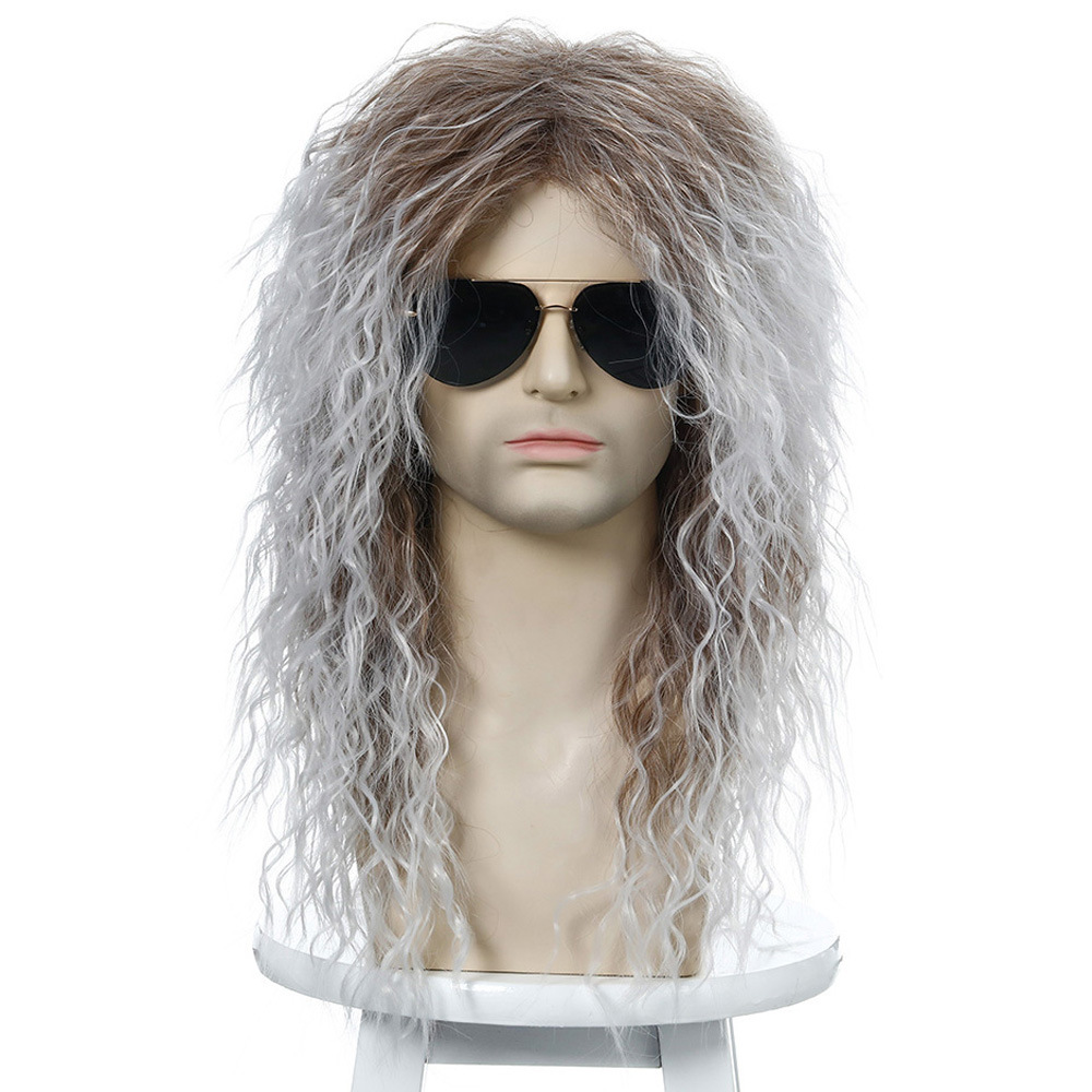 Cross-Border European and American Style Wig Rock Heavy Metal Party Halloween Wig Long Curly Hair Chemical Fiber Wig Male Spot Cross-Border European and American Style Wig Rock Heavy Metal Party Halloween Wig Long Curly Hair Chemical Fiber Wig Male Spot