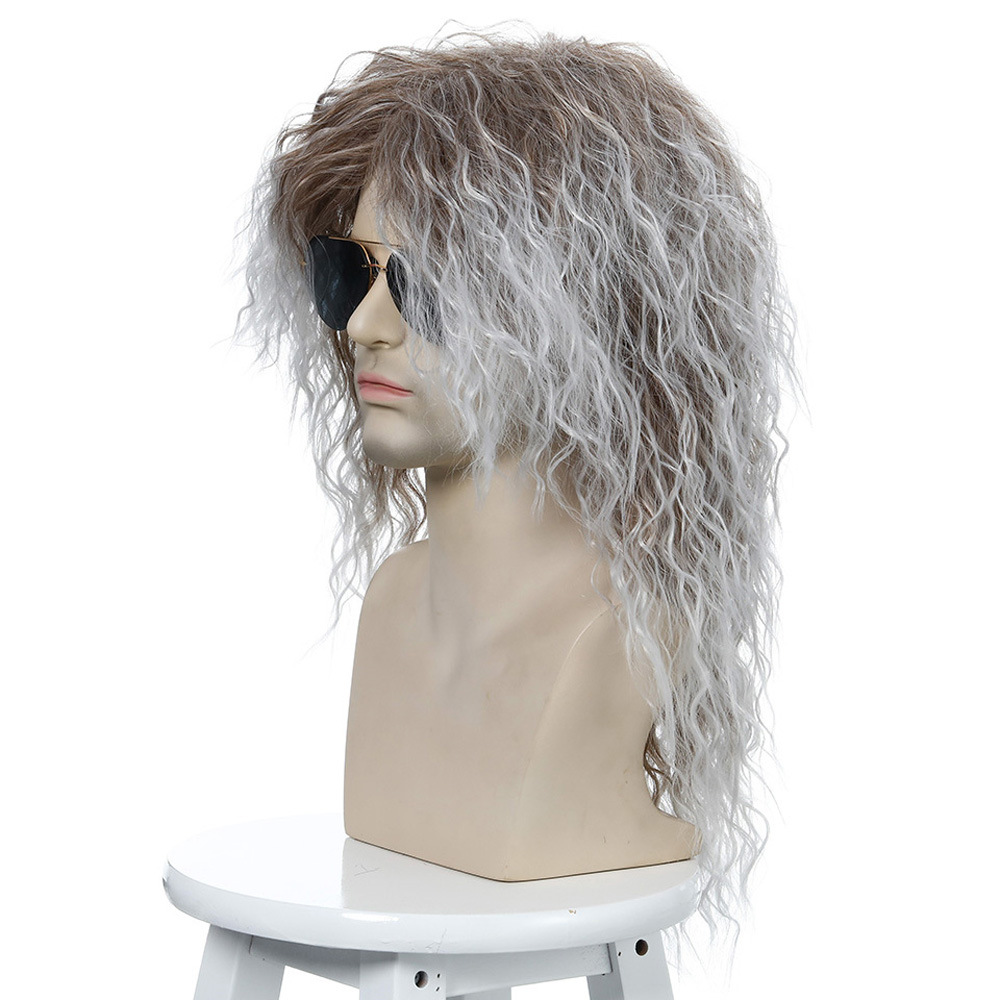 Cross-Border European and American Style Wig Rock Heavy Metal Party Halloween Wig Long Curly Hair Chemical Fiber Wig Male Spot Cross-Border European and American Style Wig Rock Heavy Metal Party Halloween Wig Long Curly Hair Chemical Fiber Wig Male Spot