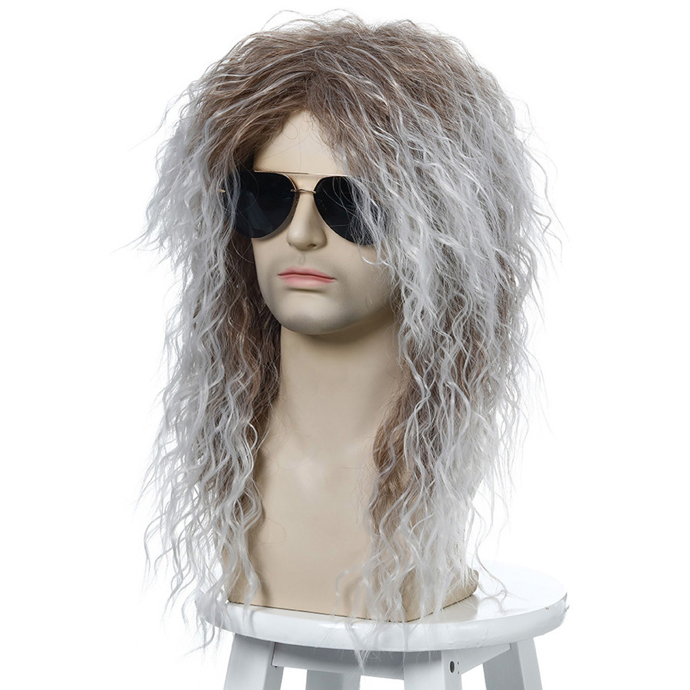 Cross-Border European and American Style Wig Rock Heavy Metal Party Halloween Wig Long Curly Hair Chemical Fiber Wig Male Spot Cross-Border European and American Style Wig Rock Heavy Metal Party Halloween Wig Long Curly Hair Chemical Fiber Wig Male Spot