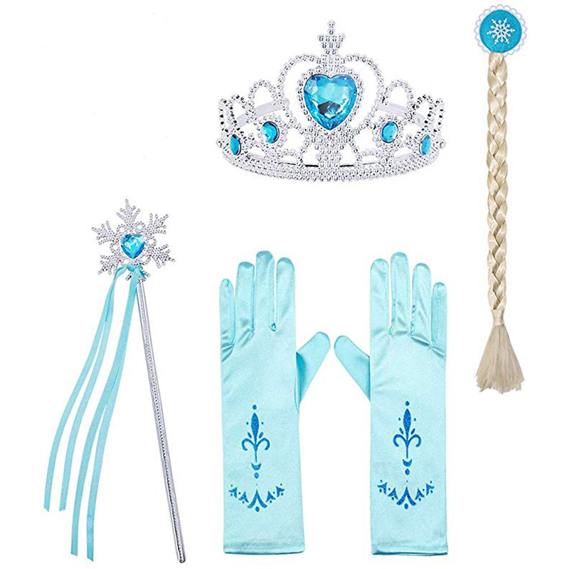 Frozen 2 Anna Princess Elsa Crown Magic Wand Gloves Snowflake Wig Necklace Ring Earrings Set