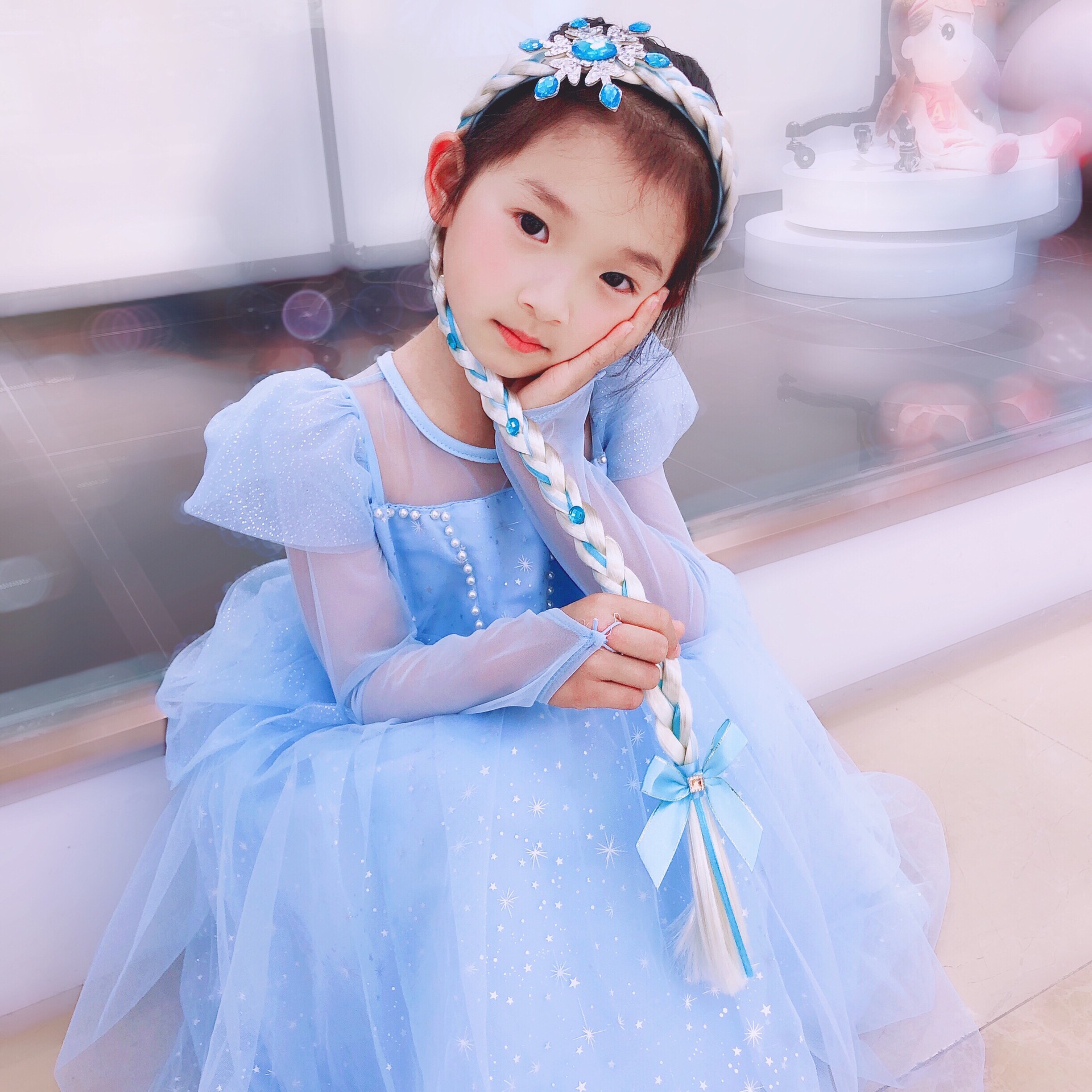 Children&#039;s Wig Princess Elsa Ice Snow Headband Wig Braid Festival Performance Party Hair Accessories Snowflake Children Headwear