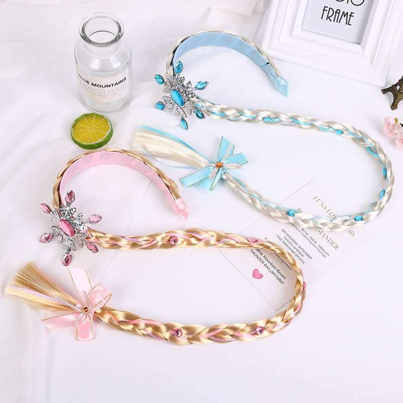 Children's Wig Princess Elsa Ice Snow Headband Wig Braid Festival Performance Party Hair Accessories Snowflake Children Headwear Children's Wig Princess Elsa Ice Snow Headband Wig Braid Festival Performance Party Hair Accessories Snowflake Children Headwear