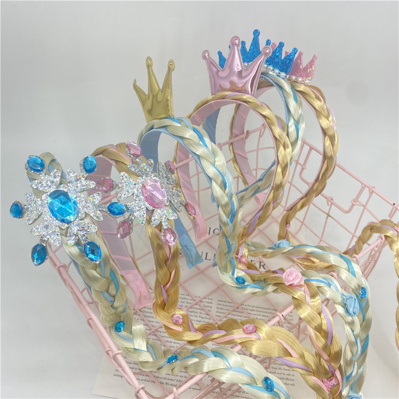 Children's Wig Princess Elsa Ice Snow Headband Wig Braid Festival Performance Party Hair Accessories Snowflake Children Headwear Children's Wig Princess Elsa Ice Snow Headband Wig Braid Festival Performance Party Hair Accessories Snowflake Children Headwear