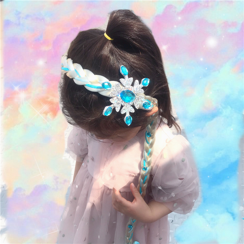 Children's Wig Princess Elsa Ice Snow Headband Wig Braid Festival Performance Party Hair Accessories Snowflake Children Headwear Children's Wig Princess Elsa Ice Snow Headband Wig Braid Festival Performance Party Hair Accessories Snowflake Children Headwear