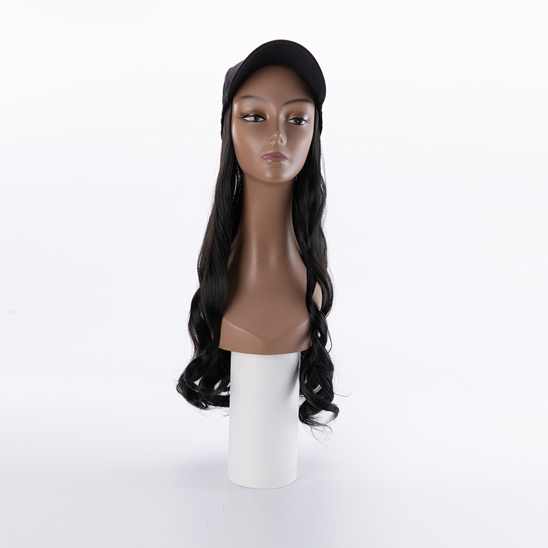 Factory in Stock Peaked Cap Wig Female Black Long Curly Hair Big Wave Fashion Trendy Style Wig Full-Head Wig