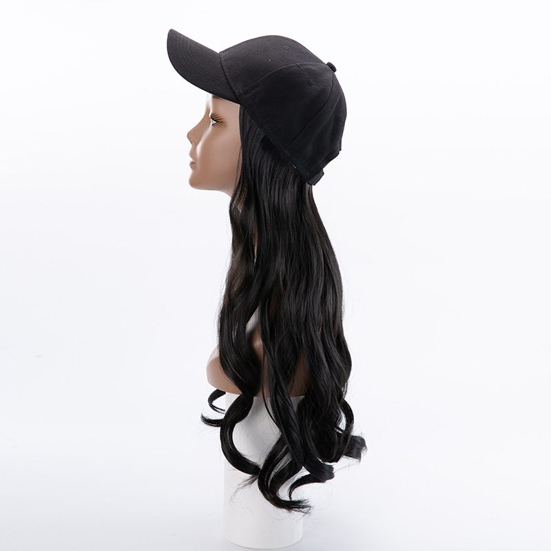 Factory in Stock Peaked Cap Wig Female Black Long Curly Hair Big Wave Fashion Trendy Style Wig Full-Head Wig Factory in Stock Peaked Cap Wig Female Black Long Curly Hair Big Wave Fashion Trendy Style Wig Full-Head Wig