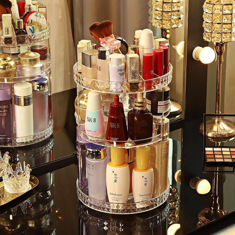 Diamond Pattern Rotating Storage Box 360 Degree Rotating Storage Rack Lipstick Skin Care Products Acrylic Cosmetic Storage Box Storage Box