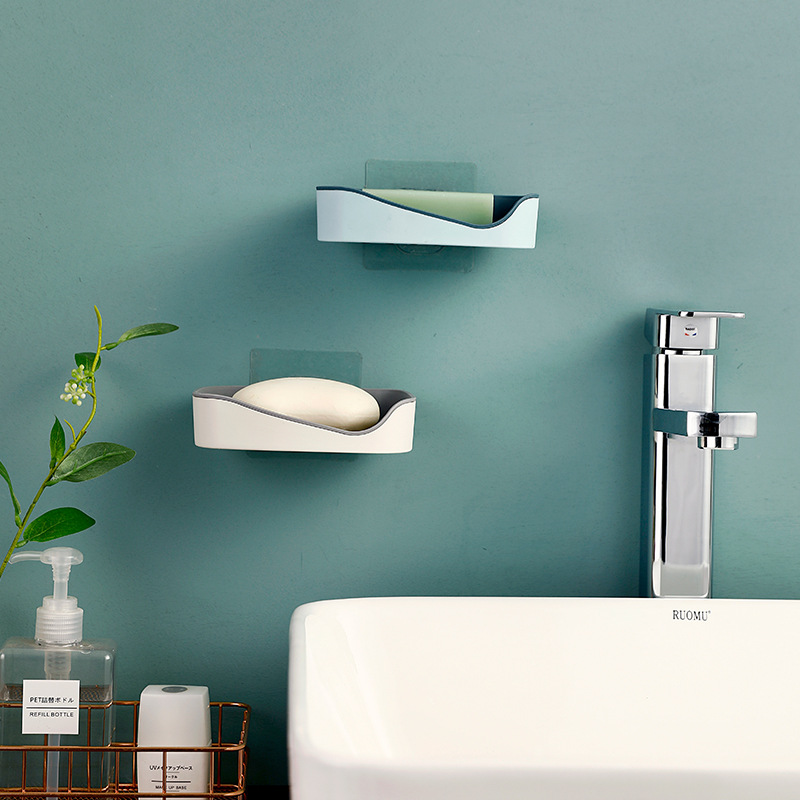 Original Ins SOAP box double layer Non-stick bathroom shelf SOAP box without trace paste