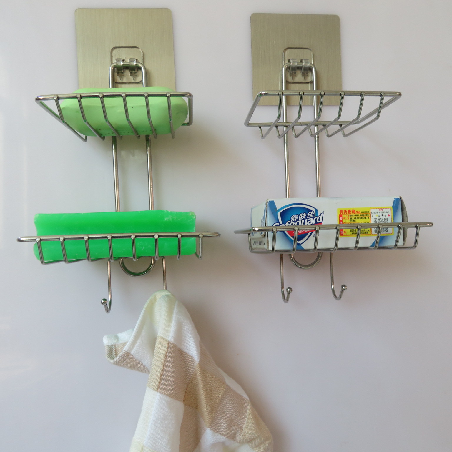 Stainless steel double soap box with hook, toilet creative Stainless steel double soap box soap box Stainless steel double soap box with hook, toilet creative Stainless steel double soap box soap box