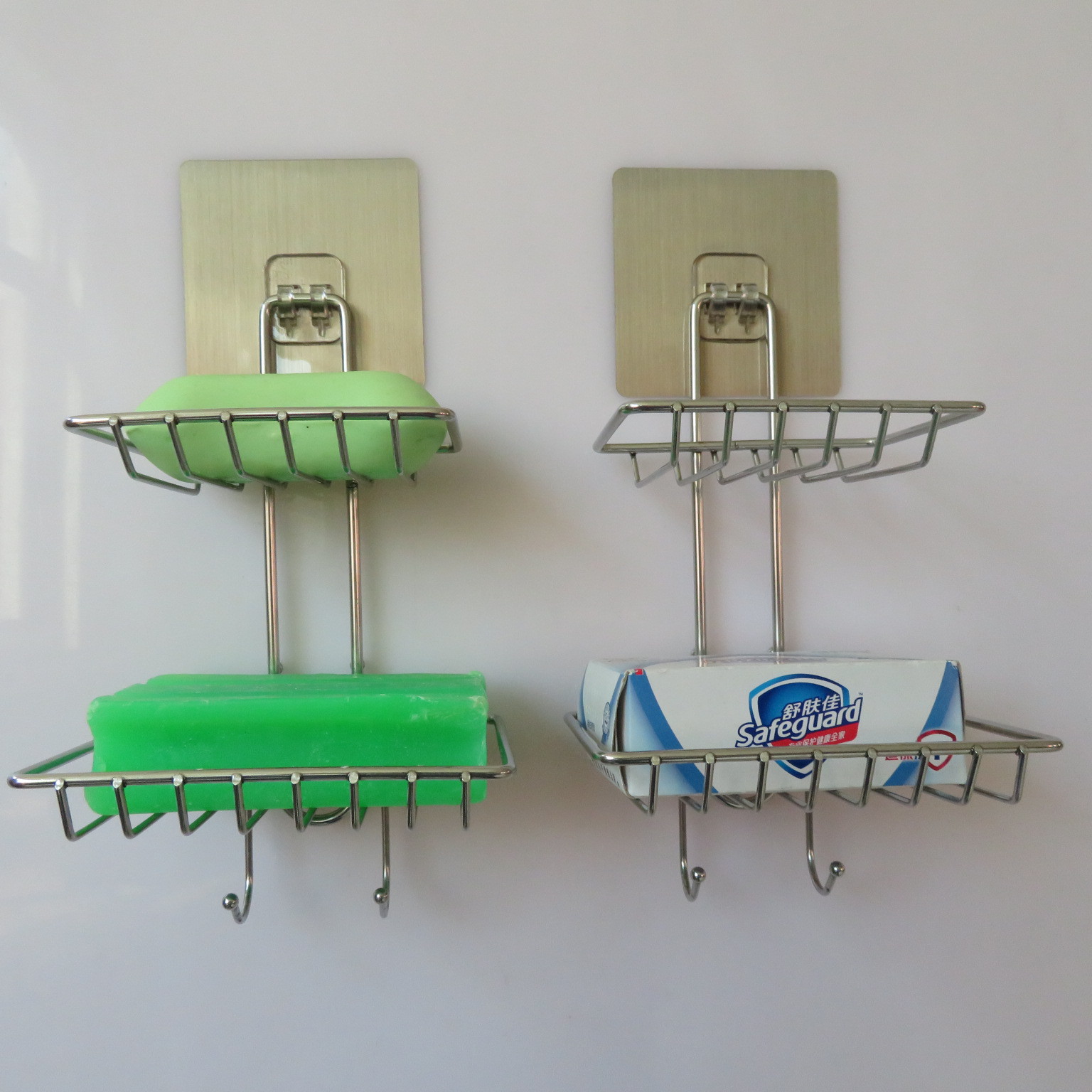 Stainless steel double soap box with hook, toilet creative Stainless steel double soap box soap box Stainless steel double soap box with hook, toilet creative Stainless steel double soap box soap box