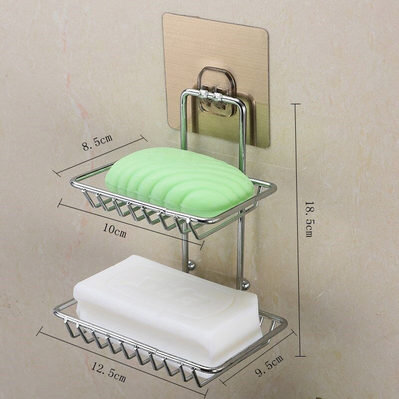 Stainless steel double soap box with hook, toilet creative Stainless steel double soap box soap box Stainless steel double soap box with hook, toilet creative Stainless steel double soap box soap box