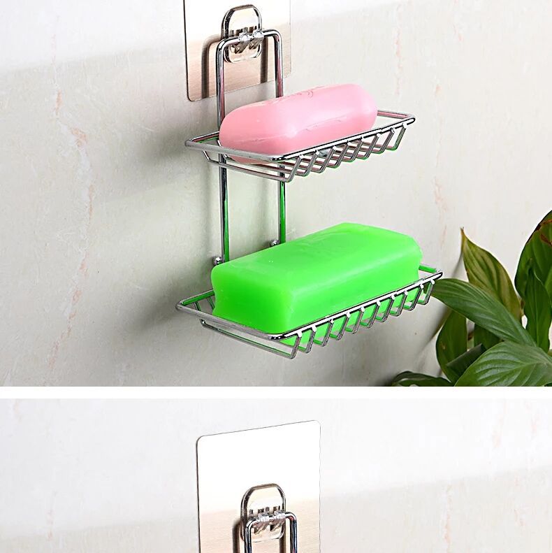 Stainless steel double soap box with hook, toilet creative Stainless steel double soap box soap box Stainless steel double soap box with hook, toilet creative Stainless steel double soap box soap box