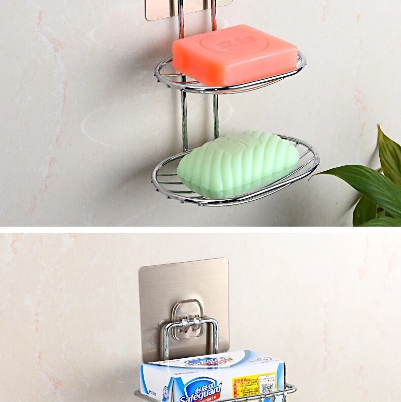 Stainless steel double soap box with hook, toilet creative Stainless steel double soap box soap box Stainless steel double soap box with hook, toilet creative Stainless steel double soap box soap box