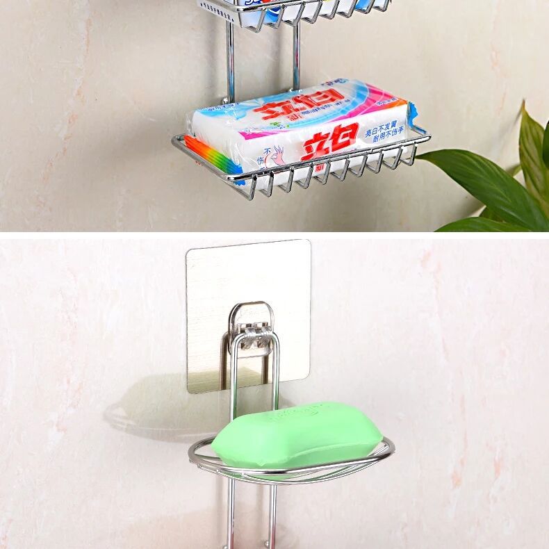 Stainless steel double soap box with hook, toilet creative Stainless steel double soap box soap box Stainless steel double soap box with hook, toilet creative Stainless steel double soap box soap box