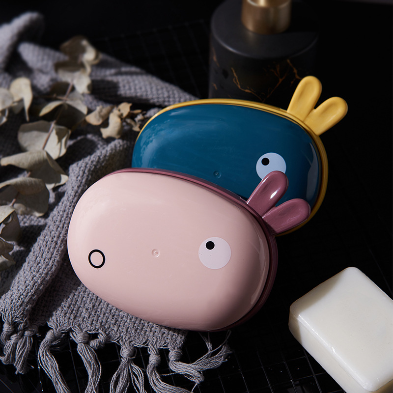 Cute Cartoon Double Layer Soap Box with Lid Creative Waterproof Dustproof Multicolor Soap Box Soap Box Home Children Unique Soap Dish Soap Box