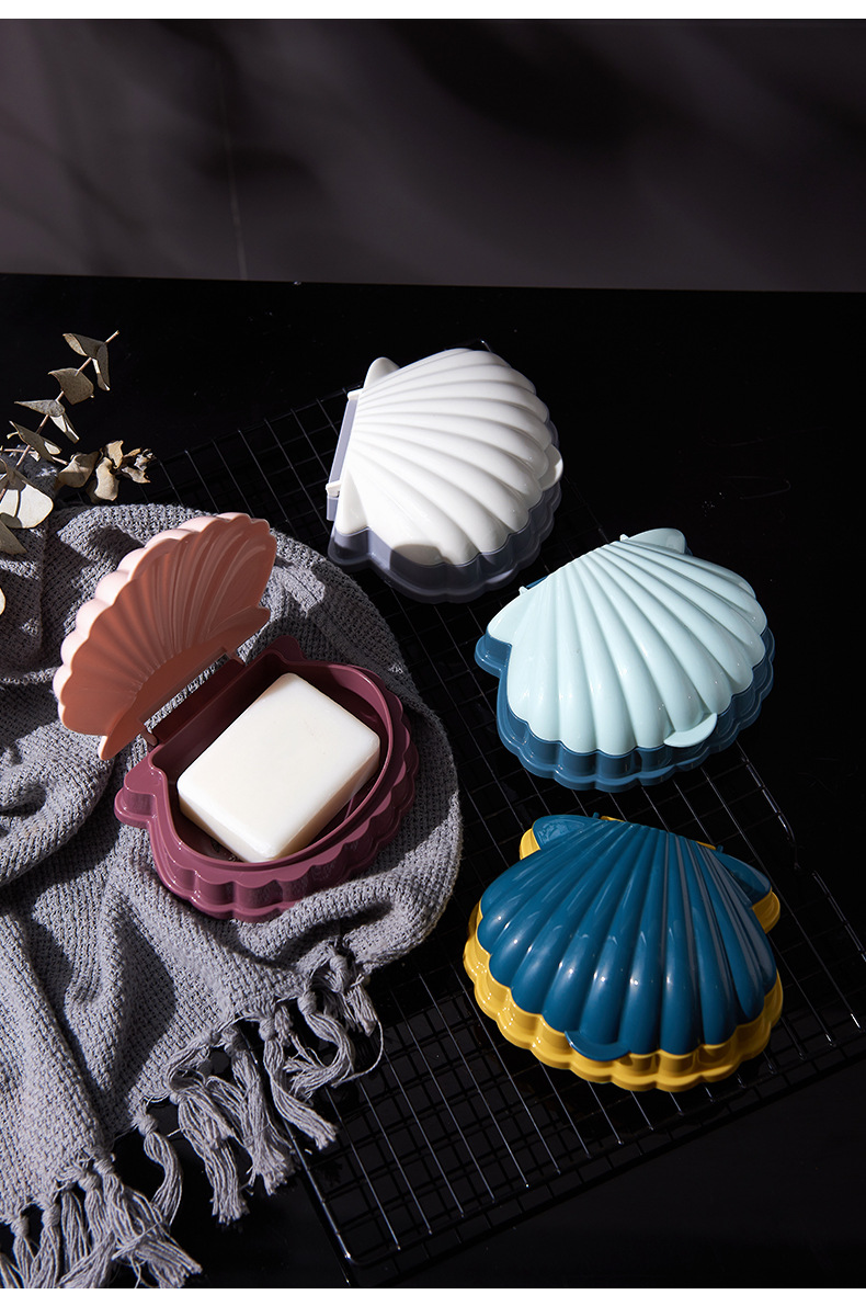 New Household Shell Two-Color Fat Soap Box with Lid Draining Handmade Soap Box Soap Box Bathroom Laundry Soap Storage Box