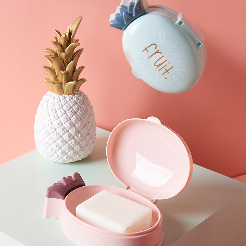 New Cute Cartoon Pineapple Soap Box Home Bathroom Draining Plastic Soap Dish Soap Box Student Dormitory Soap Box with Lid Soap Box