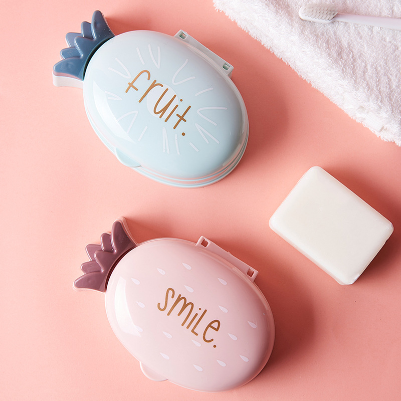 New Cute Cartoon Pineapple Soap Box Home Bathroom Draining Plastic Soap Dish Soap Box Student Dormitory Soap Box with Lid Soap Box