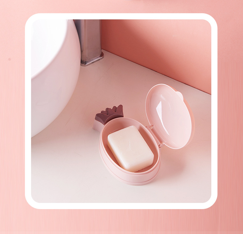 New Cute Cartoon Pineapple Soap Box Home Bathroom Draining Plastic Soap Dish Soap Box Student Dormitory Soap Box with Lid Soap Box