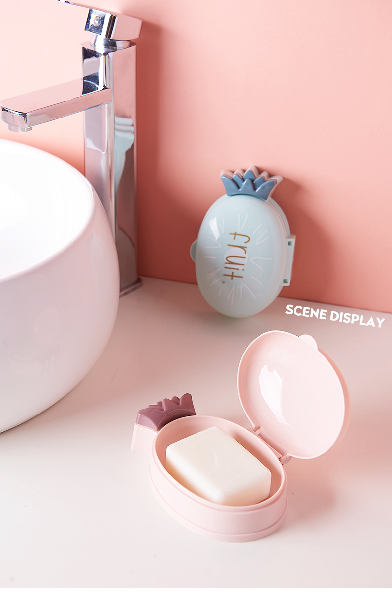 New Cute Cartoon Pineapple Soap Box Home Bathroom Draining Plastic Soap Dish Soap Box Student Dormitory Soap Box with Lid Soap Box