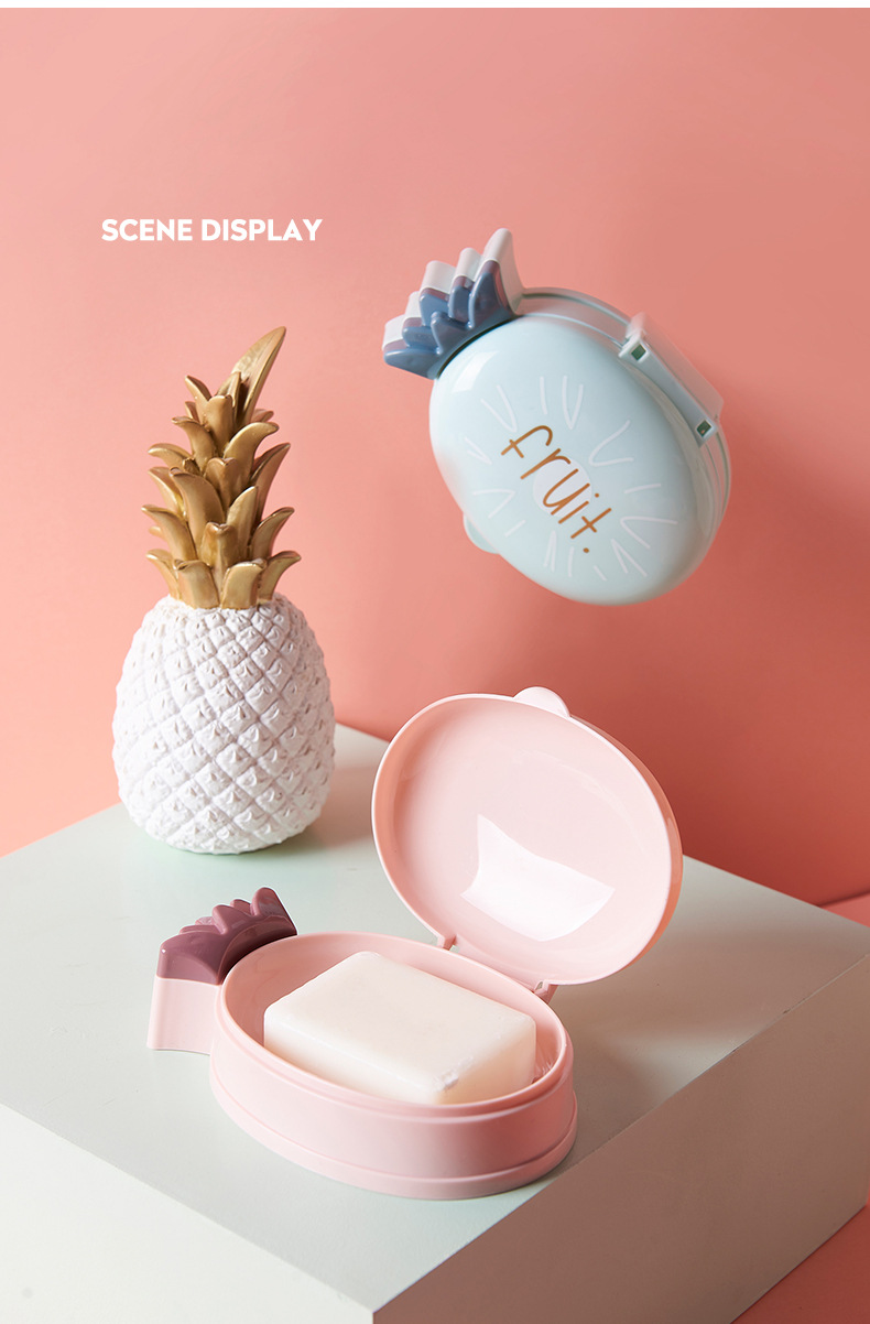 New Cute Cartoon Pineapple Soap Box Home Bathroom Draining Plastic Soap Dish Soap Box Student Dormitory Soap Box with Lid Soap Box