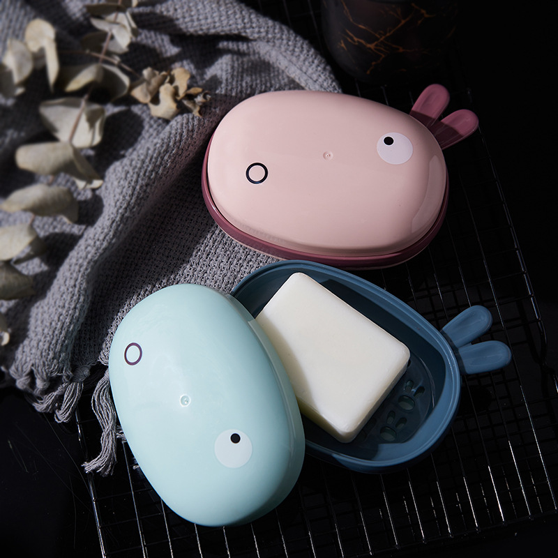 Cute Cartoon Double Layer Soap Box with Lid Creative Waterproof Dustproof Multicolor Soap Box Soap Box Home Children Unique Soap Dish Soap Box