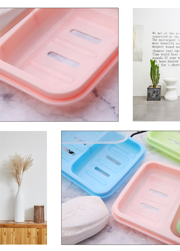 Double-Bit Double-Body Soap Box Double-Grid Plastic Soap Box Soap Box Drain with Cover Pp Soap Holder Soap Dish Soap Box