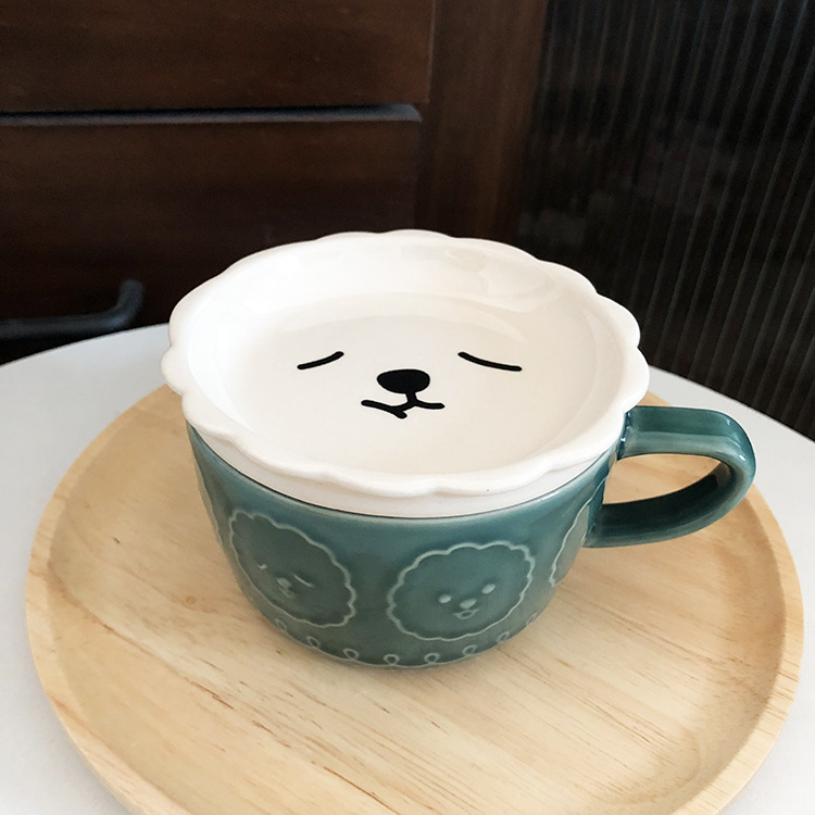Japanese Cartoon Ceramic Plate Bowl Cute Sheep Soup Plate Children's Dinner Plate Rice Bowl Cup with Cover Household Salad Dish
