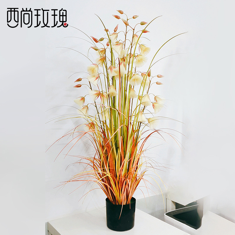 Cross-Border Plant Pot Dried Reed Flower Hanging Bell Flower Bonsai Fake Flower Decoration Nordic Room Floor Table-Top Decoration