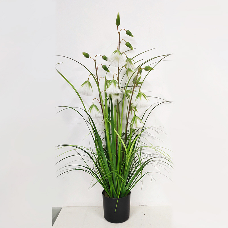 Cross-Border Plant Pot Dried Reed Flower Hanging Bell Flower Bonsai Fake Flower Decoration Nordic Room Floor Table-Top Decoration