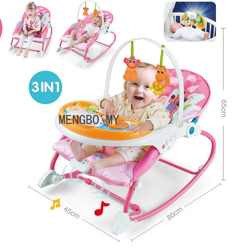 3-in-1 Baby Music Vibration Rocking Chair with Dining Table Bedside Bell Music Piano Baby Comfort Rocking Chair Baby Dining Chair