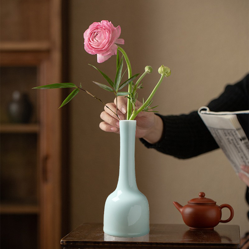 Hutian Misty Blue Bell-Shaped Vase Minimalist Chinese Style Ceramic Small Vase Home Table Hydroponic Flower Flower Decoration Generation
