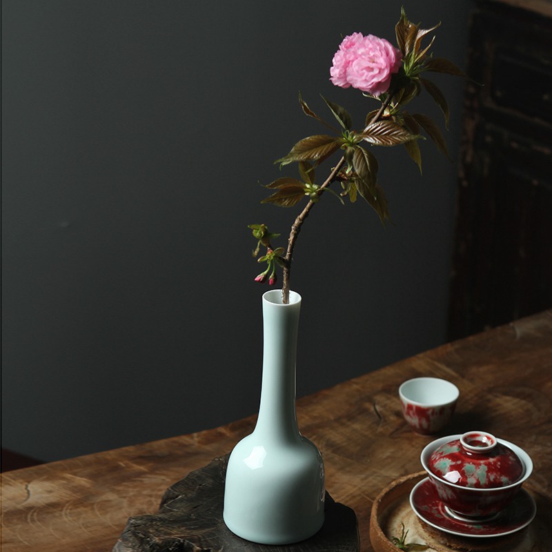 Hutian Misty Blue Bell-Shaped Vase Minimalist Chinese Style Ceramic Small Vase Home Table Hydroponic Flower Flower Decoration Generation