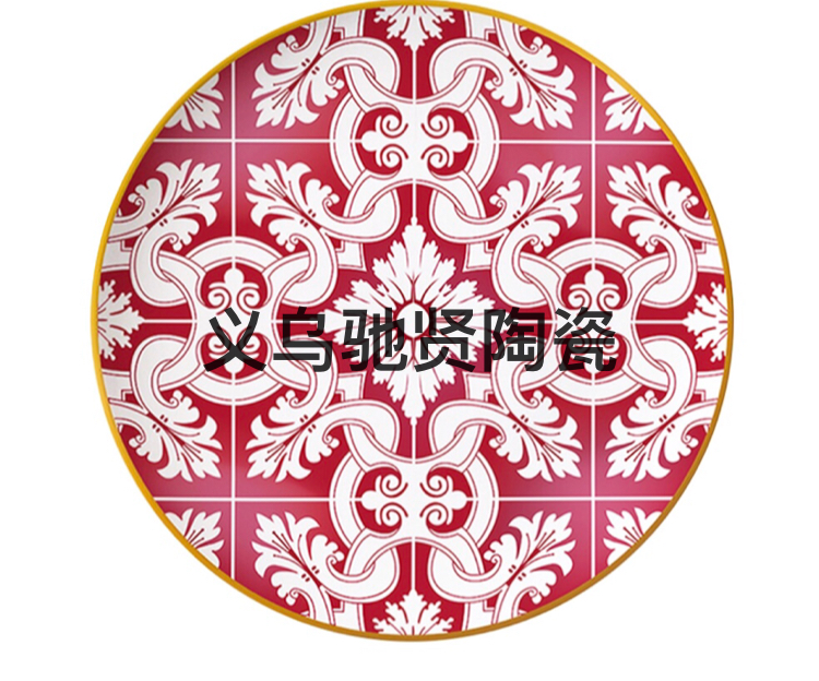 High-End Bone China Tableware Western Food Plate Ceramic Light Luxury Red Blue and White Decoration 12-Inch 10.5-Inch 8-Inch and 6-Inch