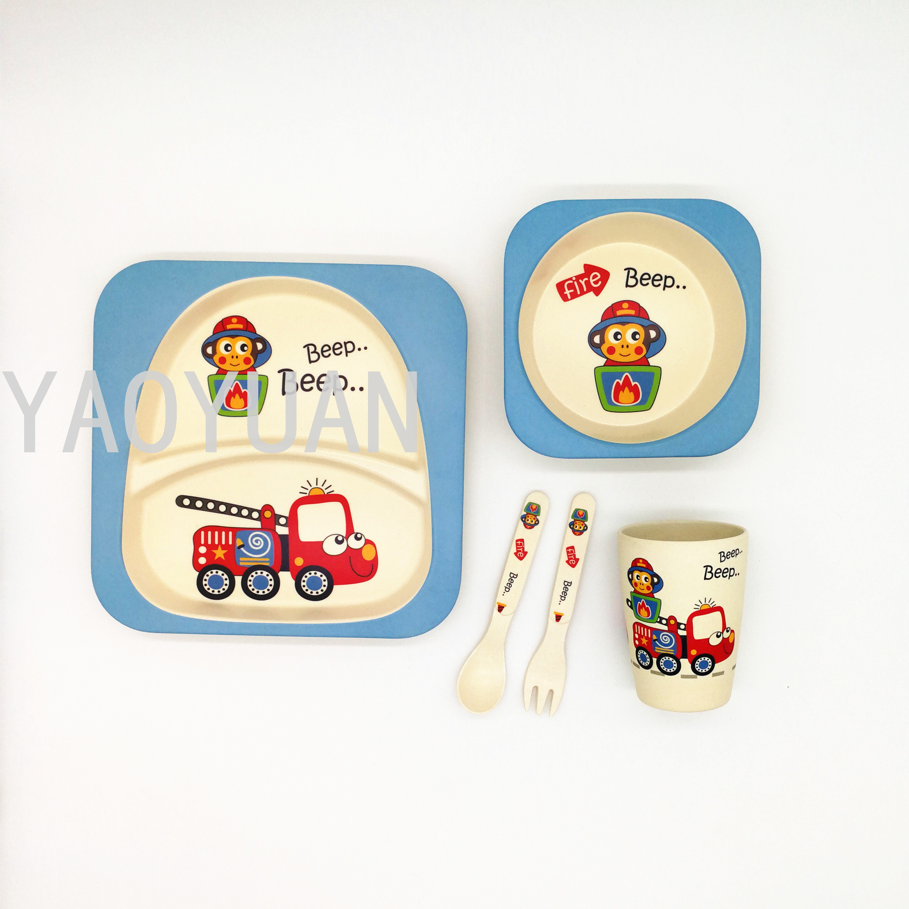 Creative Bamboo Fiber Environmental Protection Children's Tableware Cartoon Bowl Plate Spork Cup Set Compartment Gift Gift Box Creative Bamboo Fiber Environmental Protection Children's Tableware Cartoon Bowl Plate Spork Cup Set Compartment Gift Gift Box