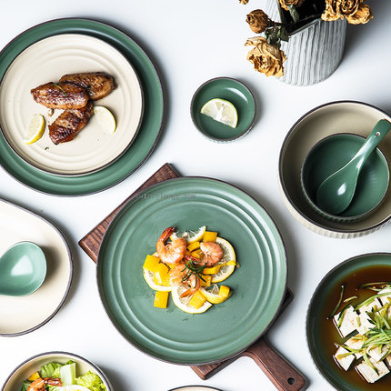Nordic Glaze Dish Set Household Bowl Plate Ceramic Creative Trending Tableware Bowl Chopsticks Combination Plate