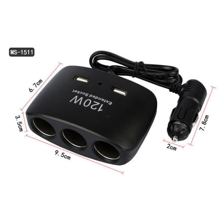 Car cigarette lighter 120W high power double USB into three vehicle power splitter auto supplies