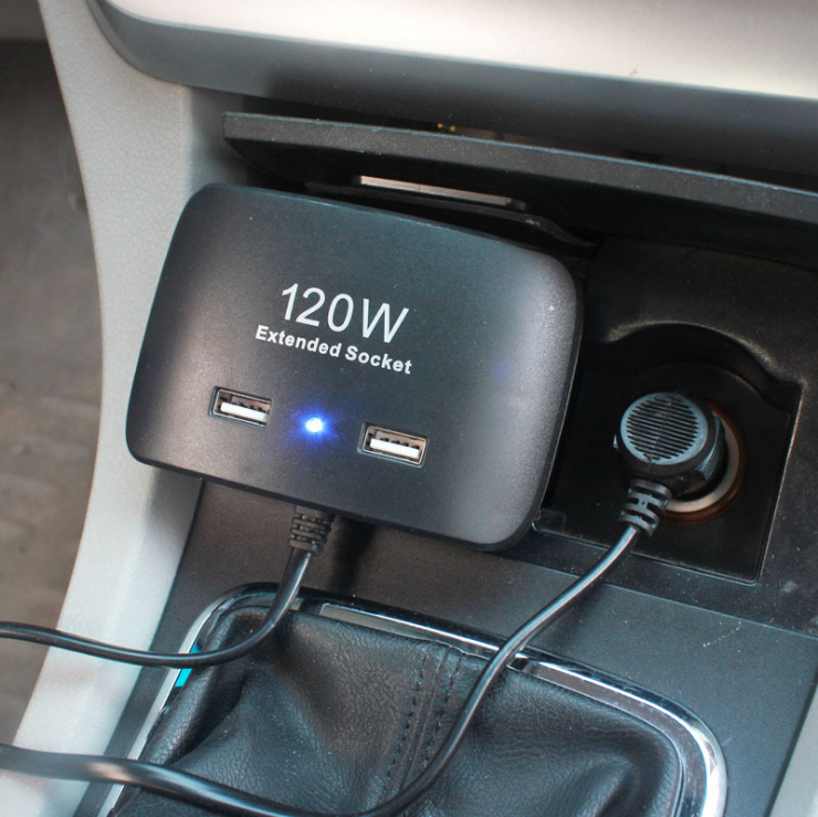 Car cigarette lighter 120W high power double USB into three vehicle power splitter auto supplies