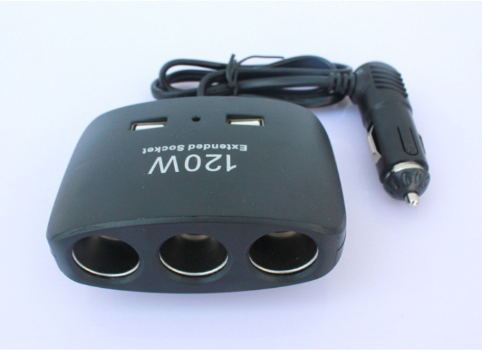 Car cigarette lighter 120W high power double USB into three vehicle power splitter auto supplies