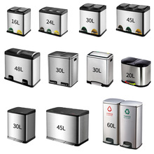 Hotel Stainless Steel Trash Can Classification Dustbin Kitchen Indoor Environmental Protection Double Barrel with Lid Large Pedal Commercial Use