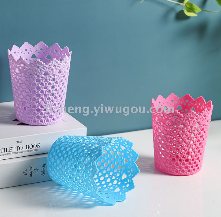 Desktop receive mini dustbin home office wastepaper basket hollow-out lace
