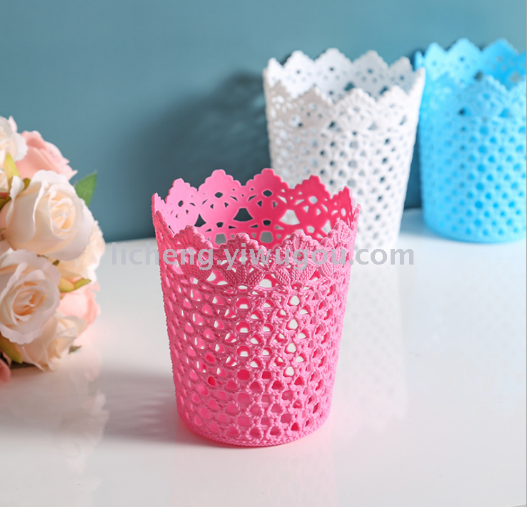 Desktop receive mini dustbin home office wastepaper basket hollow-out lace