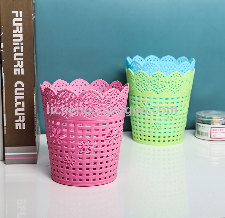 Desktop receive mini dustbin home office wastepaper basket hollow-out lace